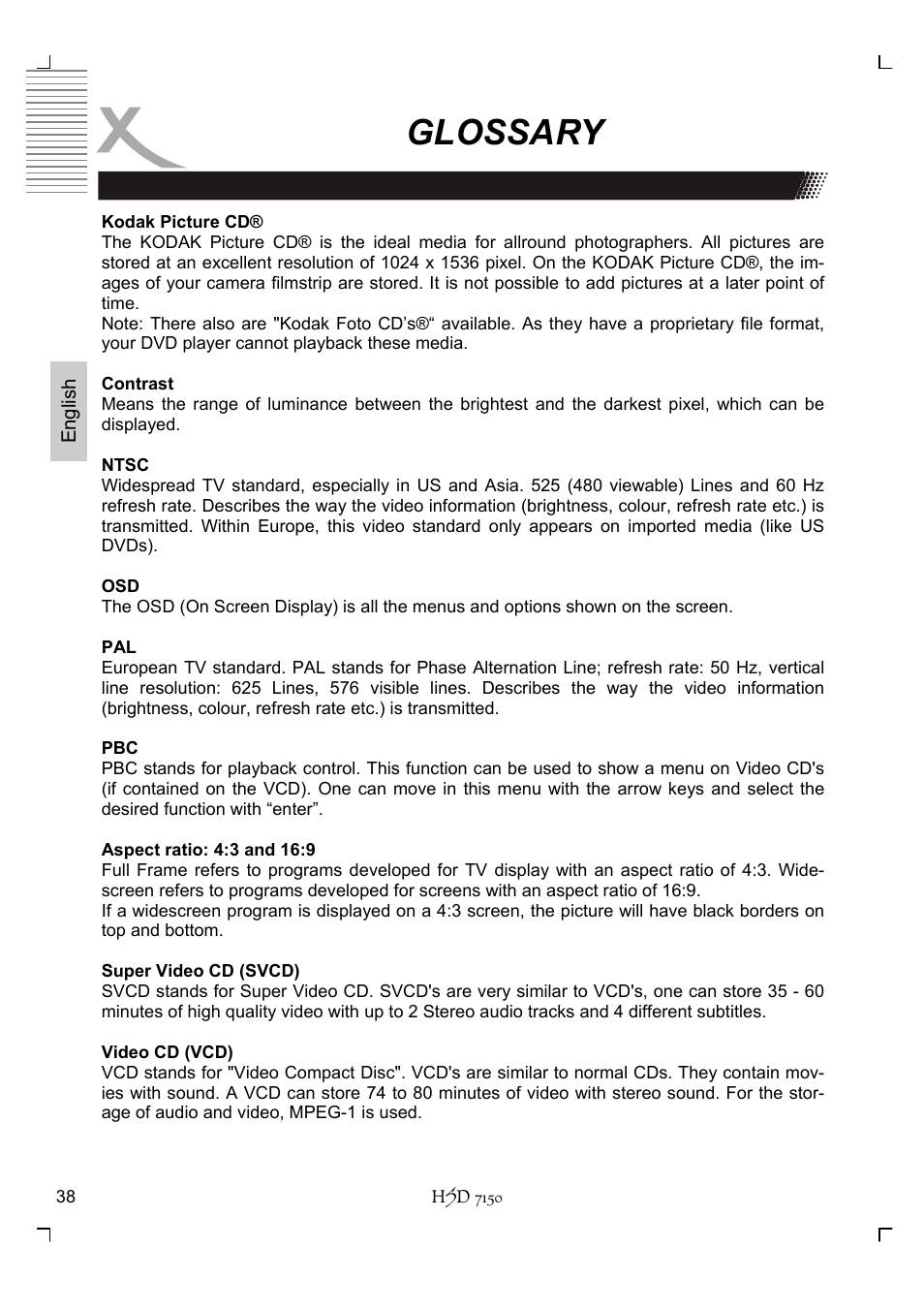 Glossary | Xoro HSD 7150 User Manual | Page 78 / 158
