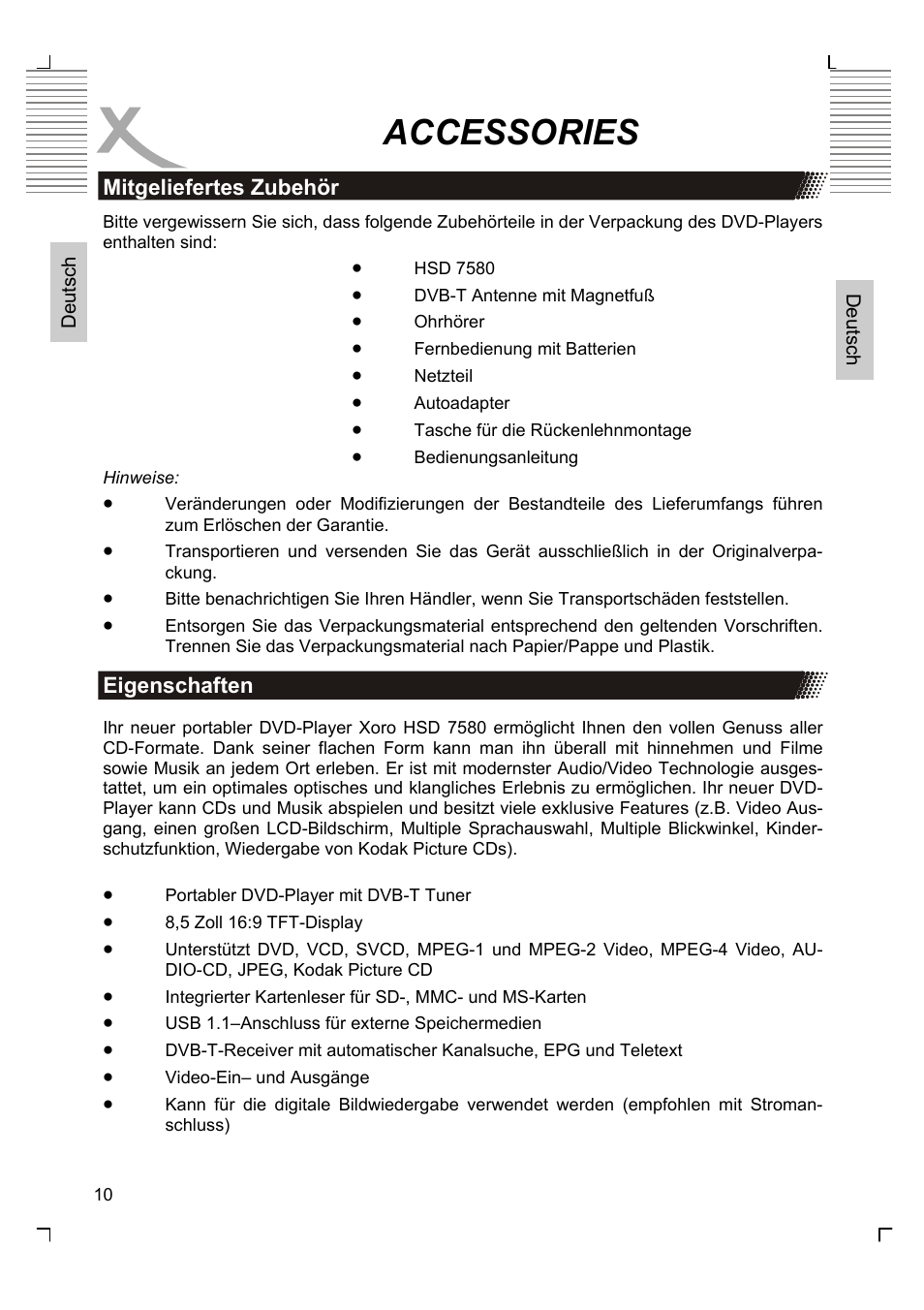 Accessories | Xoro HSD 7580 User Manual | Page 10 / 212