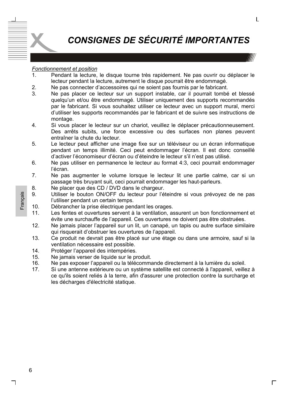 Consignes de sécurité importantes | Xoro HSD 7580 User Manual | Page 110 / 212