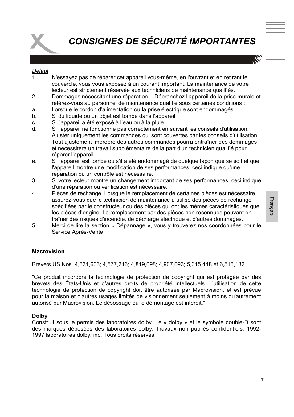Consignes de sécurité importantes | Xoro HSD 7580 User Manual | Page 111 / 212