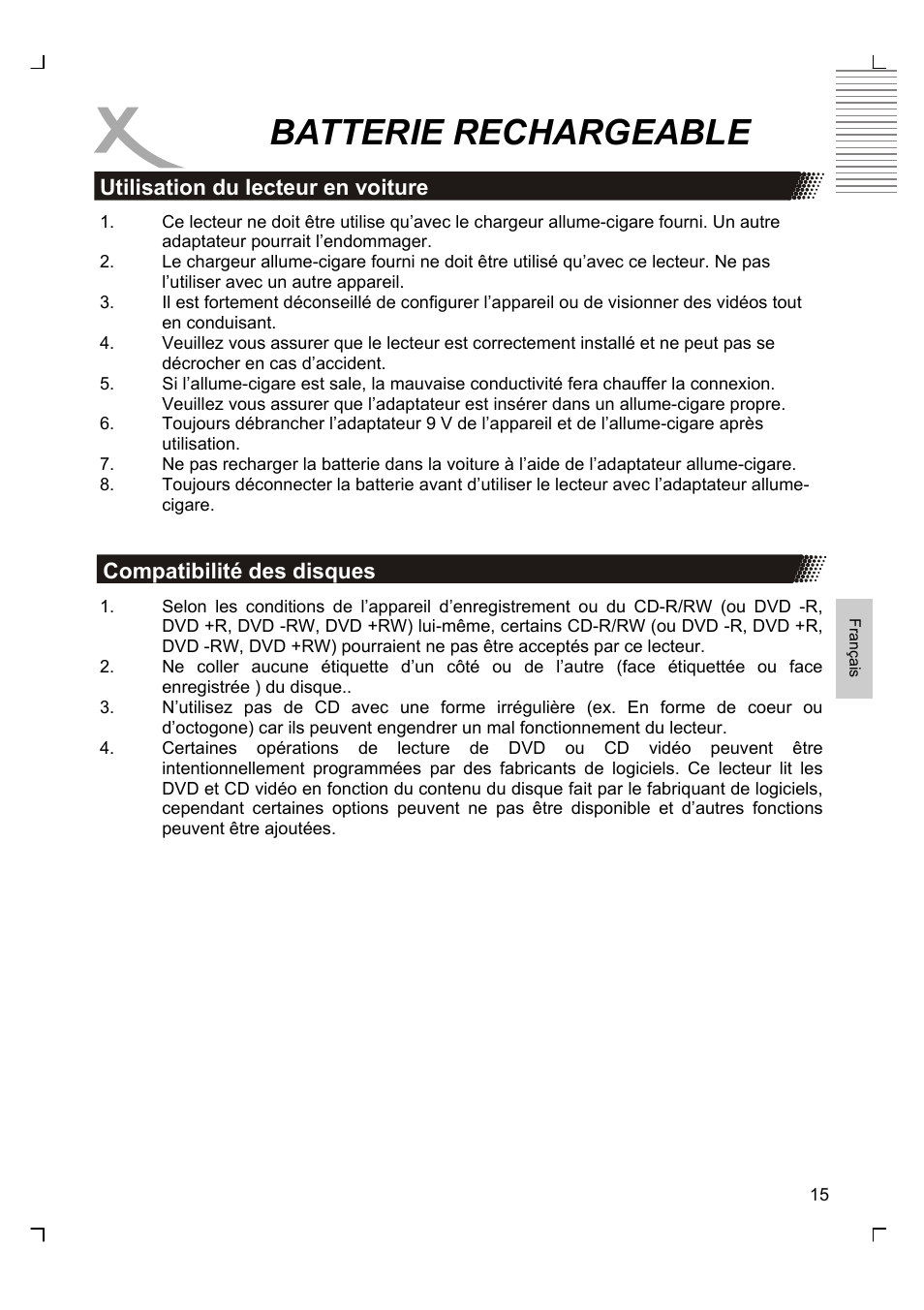 Batterie rechargeable | Xoro HSD 7580 User Manual | Page 119 / 212