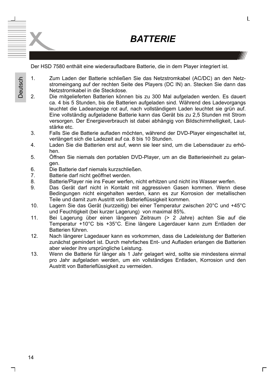 Batterie | Xoro HSD 7580 User Manual | Page 14 / 212