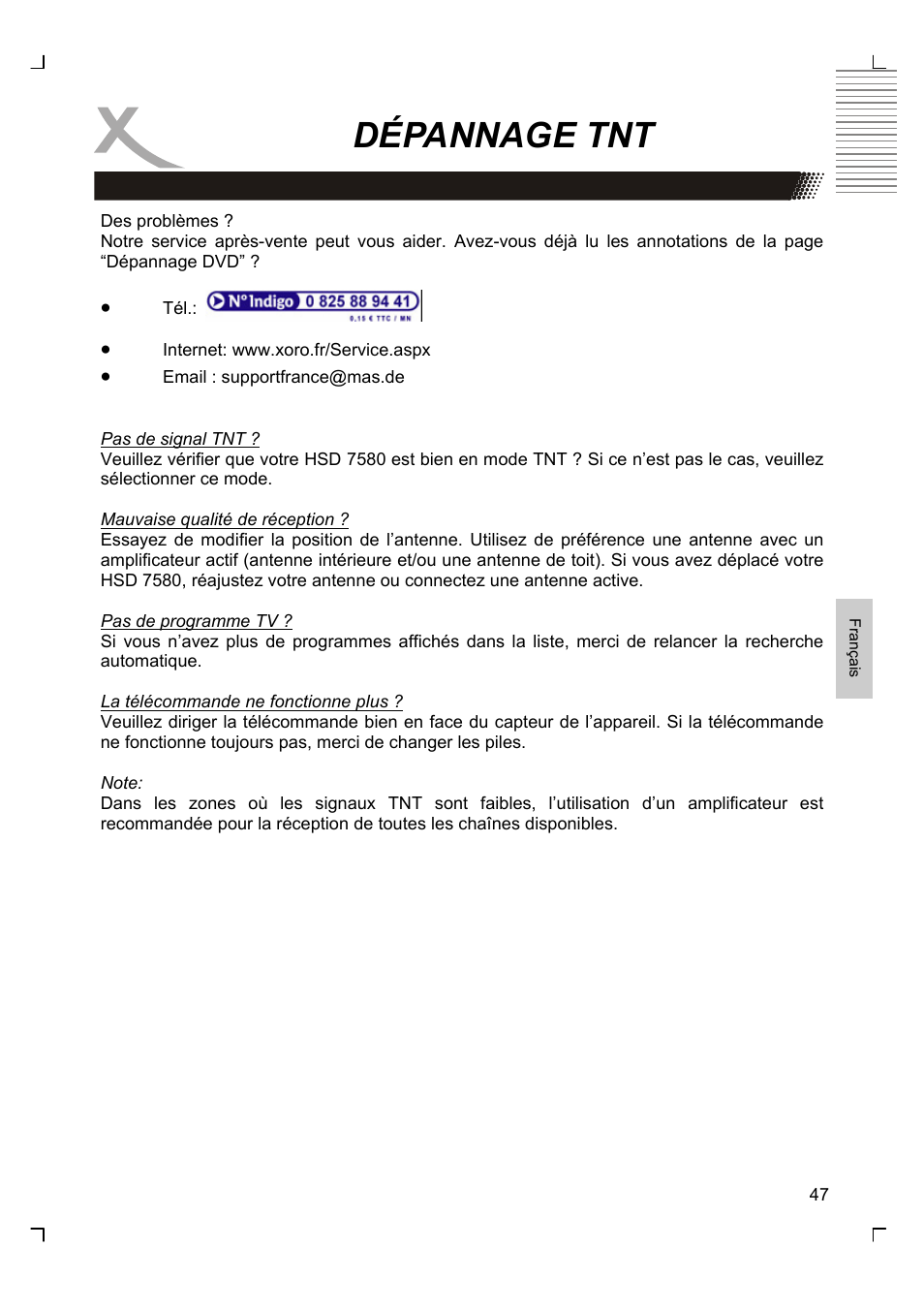 Dépannage tnt | Xoro HSD 7580 User Manual | Page 151 / 212