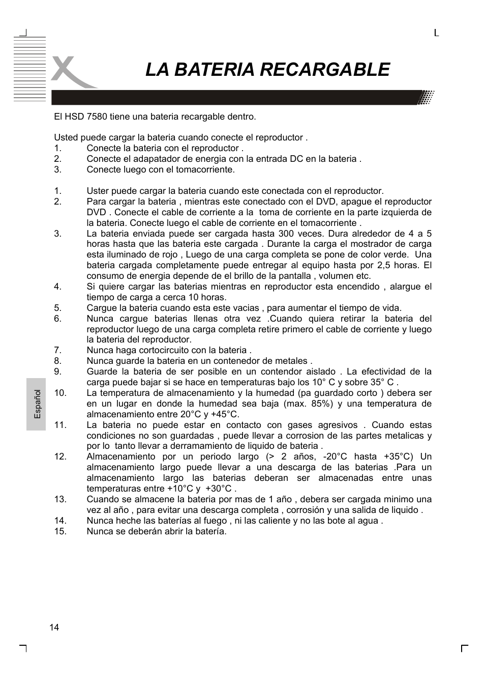 La bateria recargable | Xoro HSD 7580 User Manual | Page 168 / 212