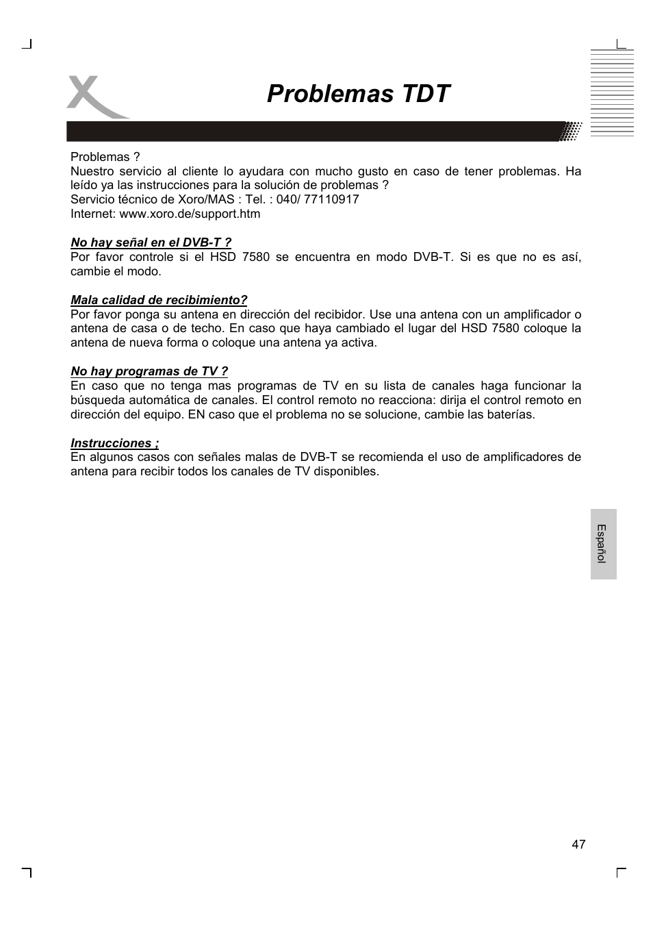 Problemas tdt | Xoro HSD 7580 User Manual | Page 201 / 212