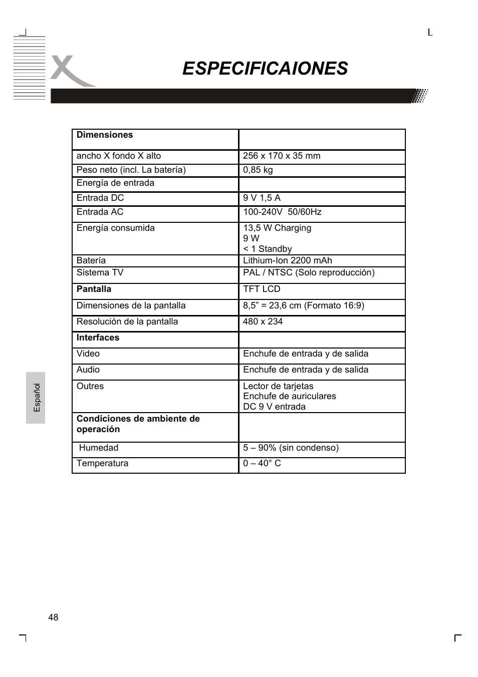 Especificaiones | Xoro HSD 7580 User Manual | Page 202 / 212