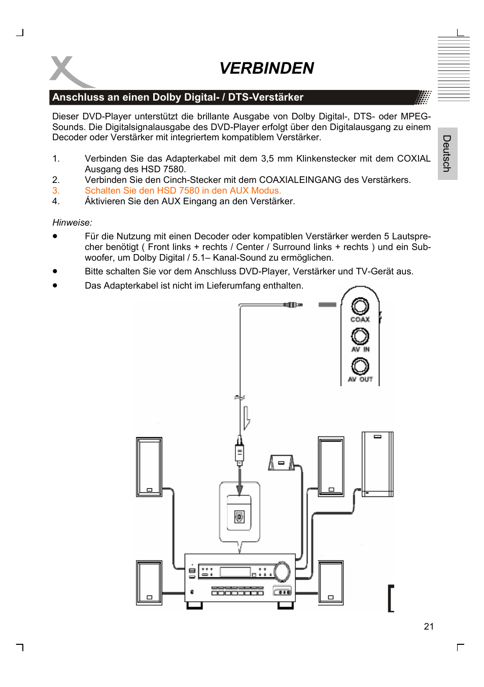 Verbinden | Xoro HSD 7580 User Manual | Page 21 / 212