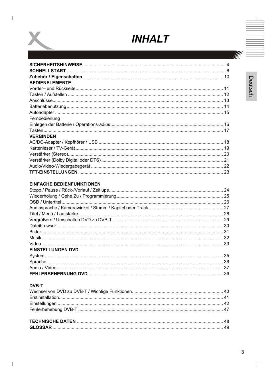 Inhalt | Xoro HSD 7580 User Manual | Page 3 / 212