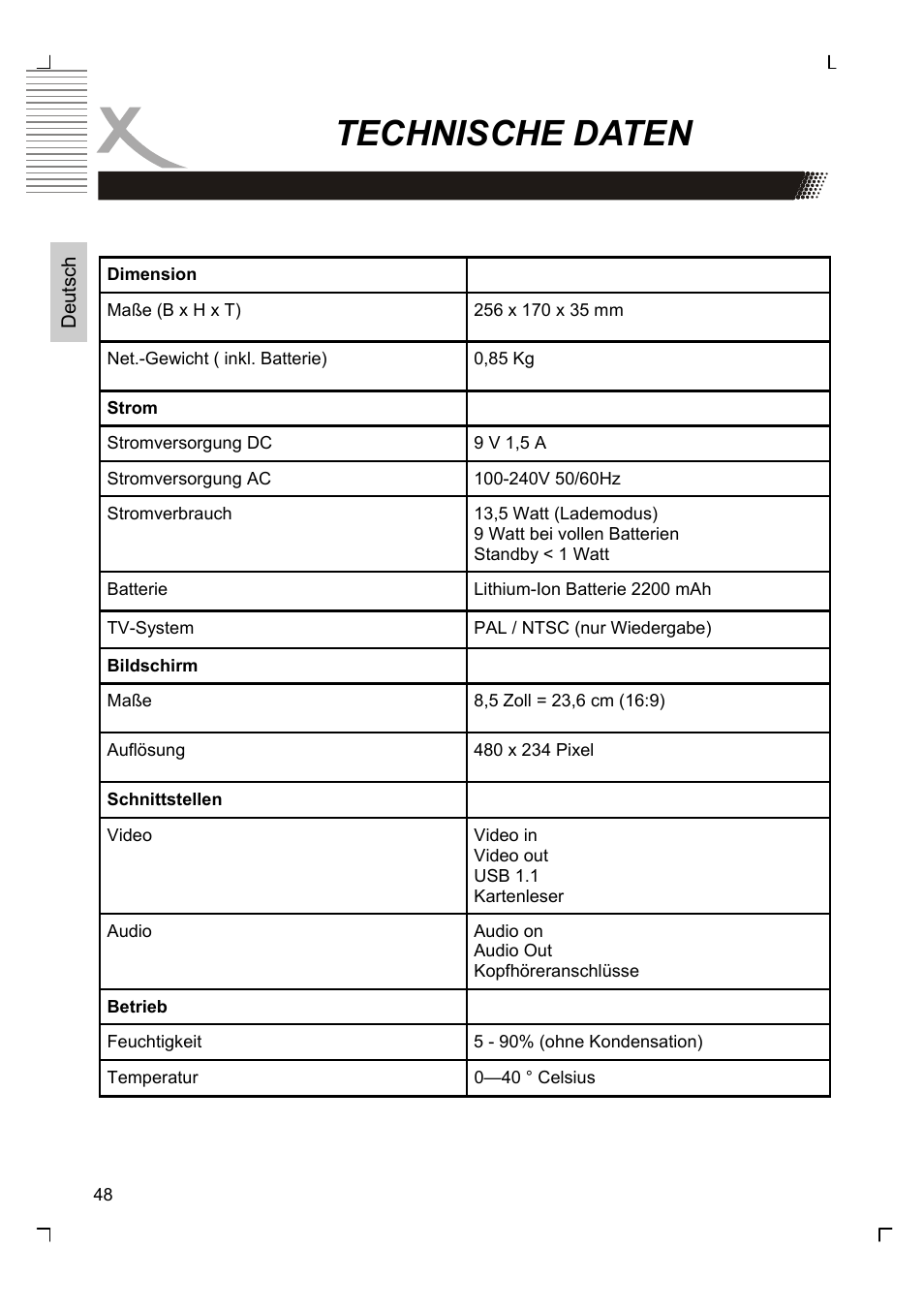 Technische daten | Xoro HSD 7580 User Manual | Page 48 / 212