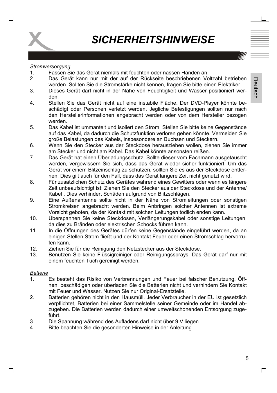 Sicherheitshinweise | Xoro HSD 7580 User Manual | Page 5 / 212