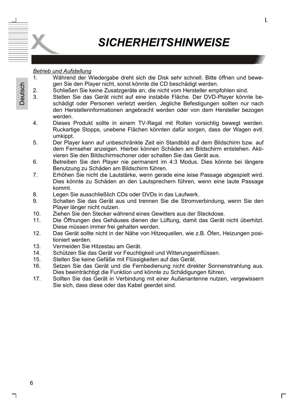 Sicherheitshinweise | Xoro HSD 7580 User Manual | Page 6 / 212