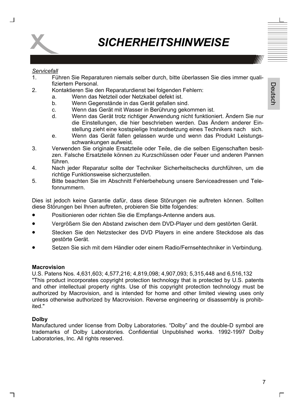 Sicherheitshinweise | Xoro HSD 7580 User Manual | Page 7 / 212