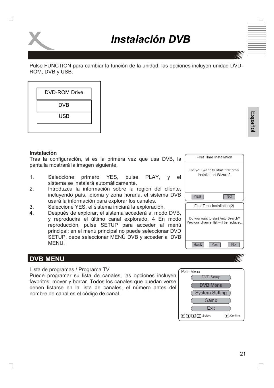 Instalación dvb | Xoro HSD 7570 User Manual | Page 107 / 114