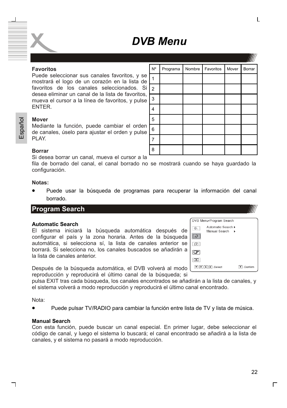 Dvb menu, Program search | Xoro HSD 7570 User Manual | Page 108 / 114