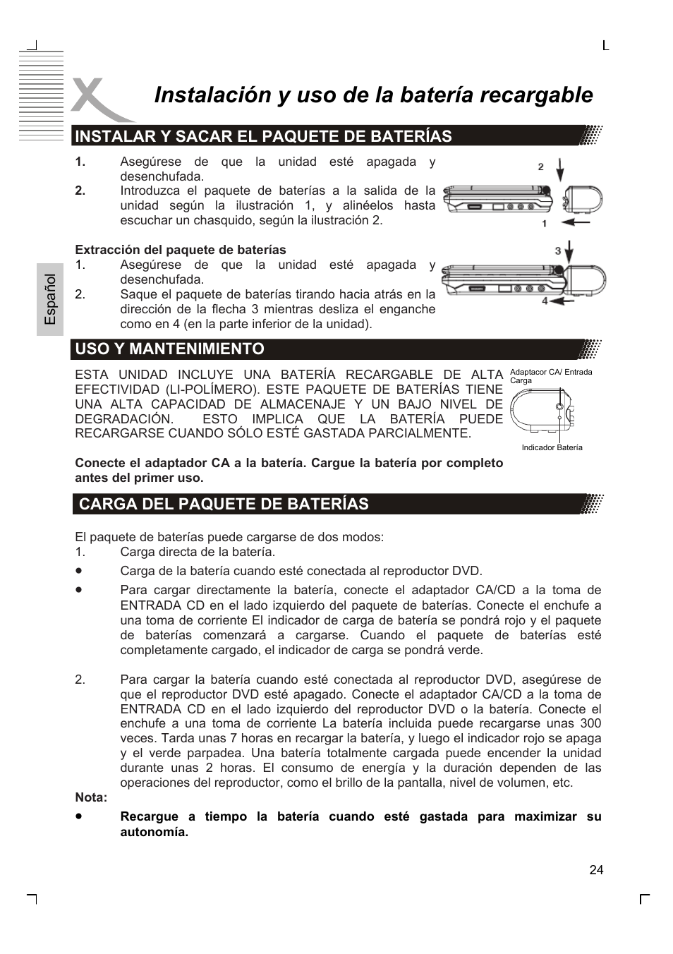 Instalación y uso de la batería recargable | Xoro HSD 7570 User Manual | Page 110 / 114