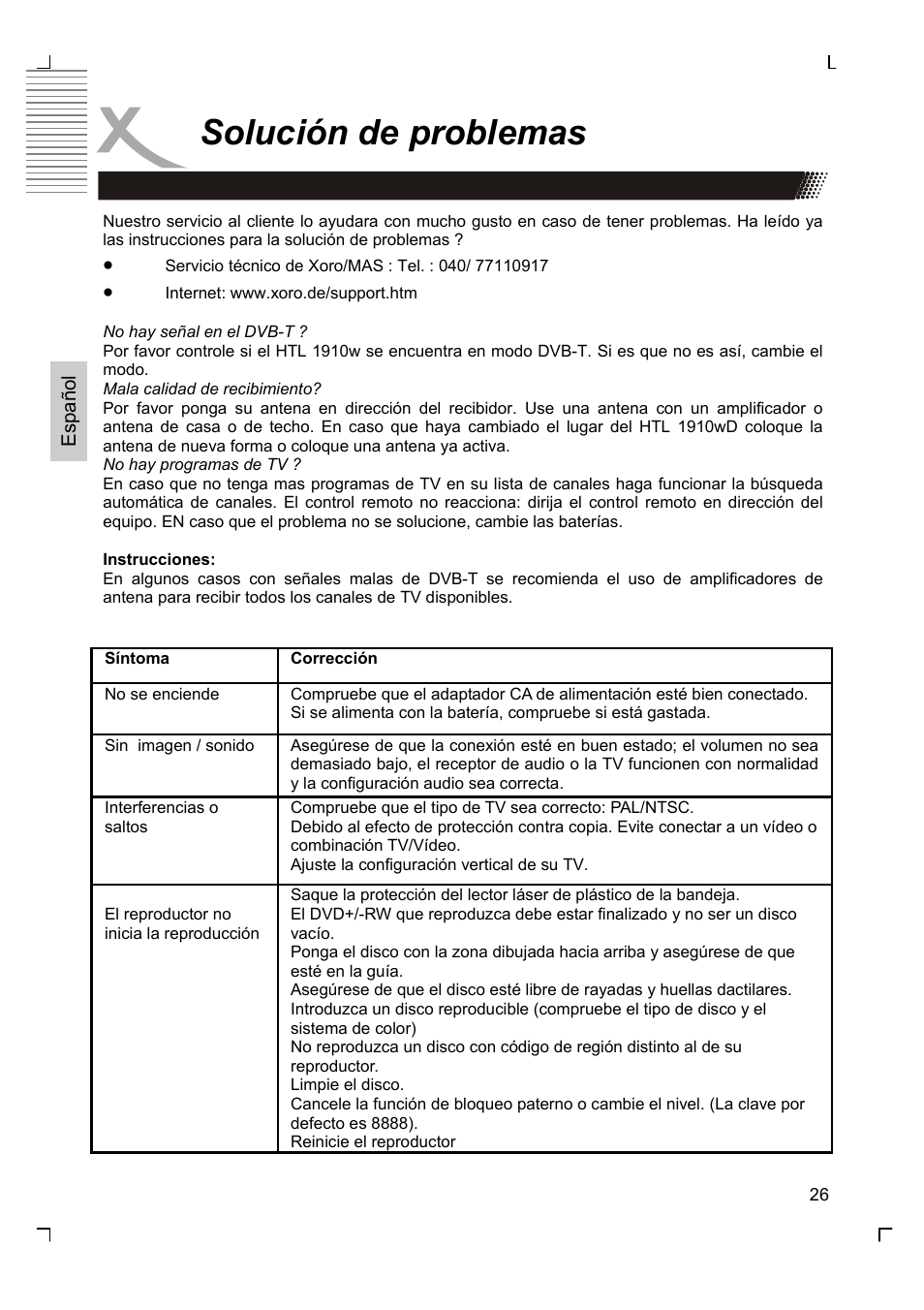 Solución de problemas | Xoro HSD 7570 User Manual | Page 112 / 114