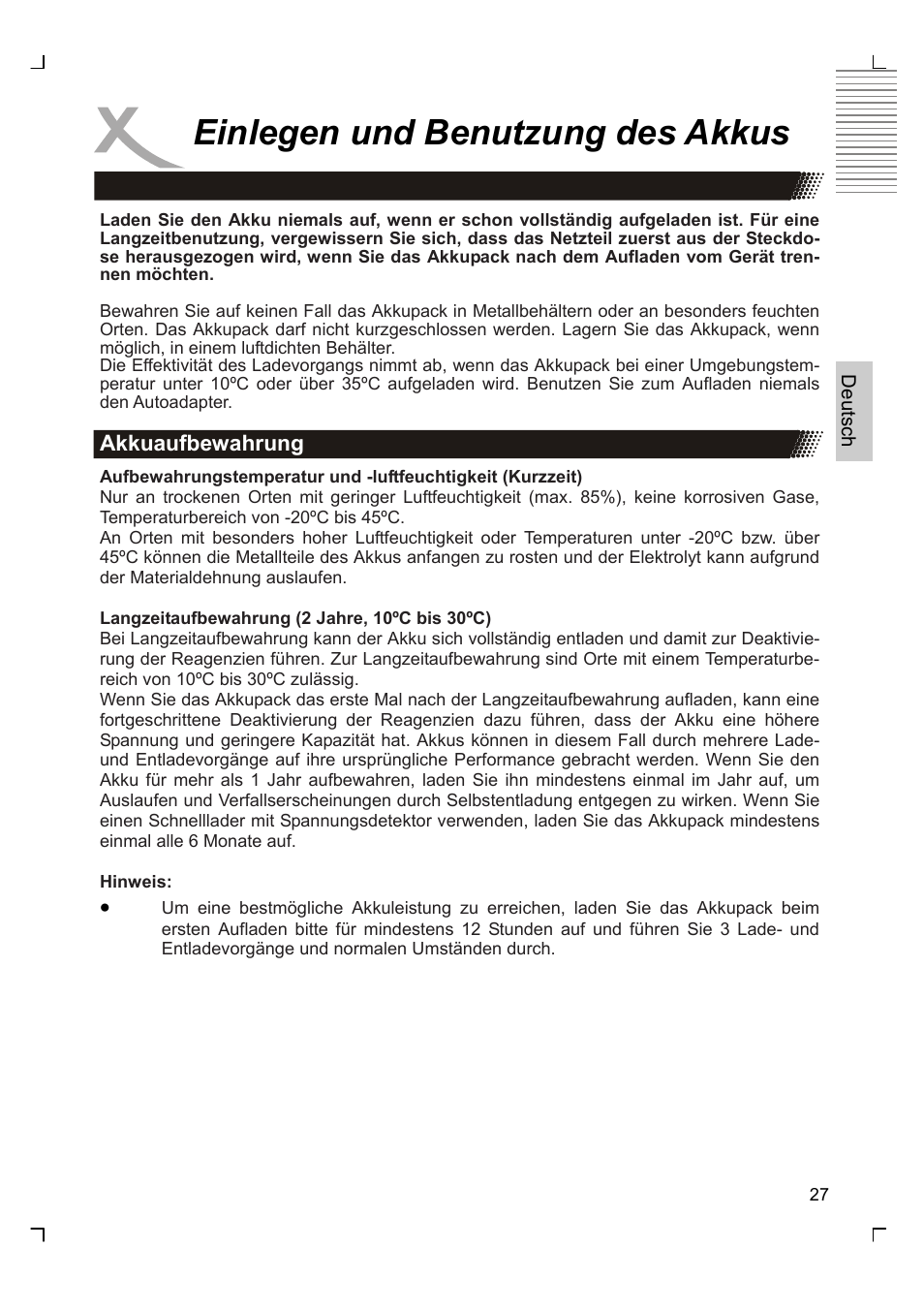 Einlegen und benutzung des akkus | Xoro HSD 7570 User Manual | Page 27 / 114