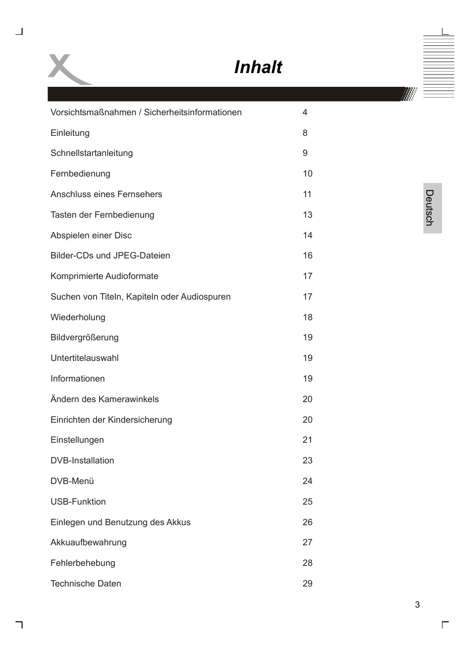Inhalt | Xoro HSD 7570 User Manual | Page 3 / 114