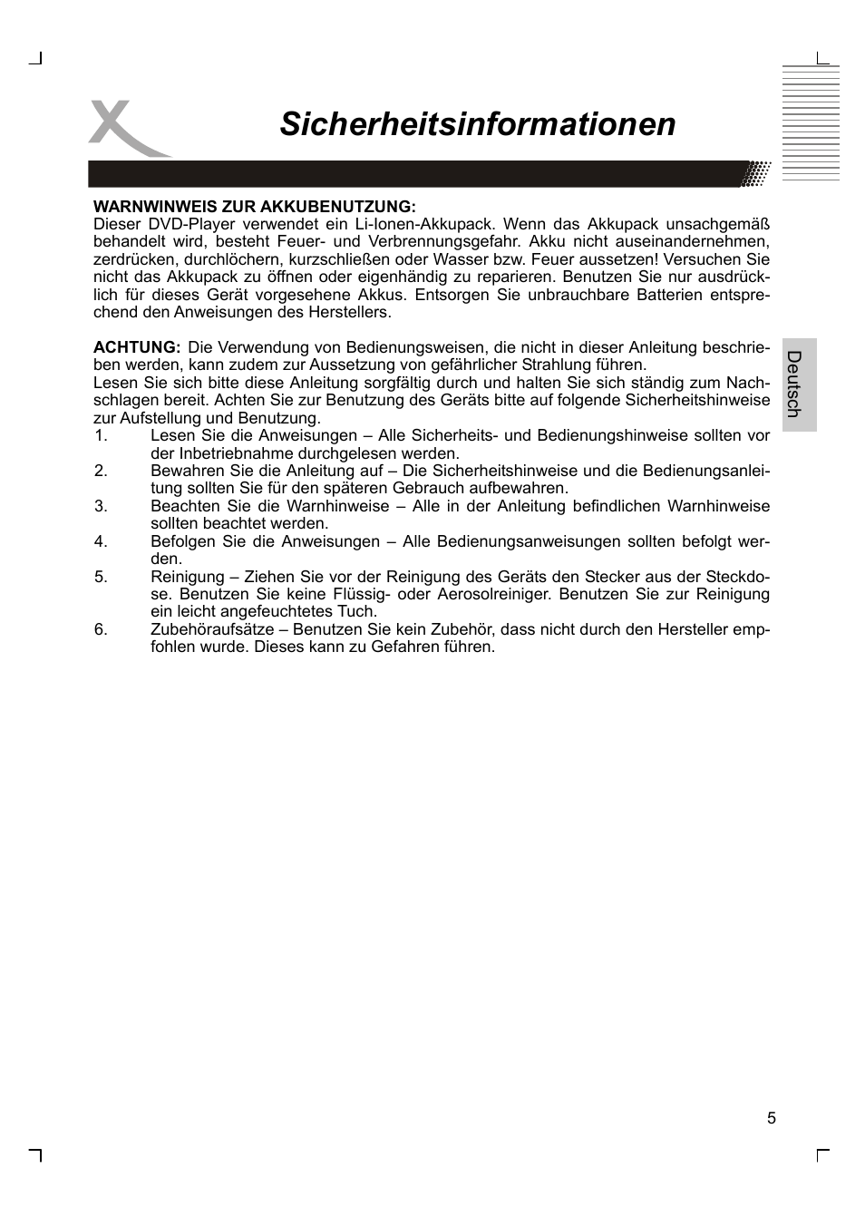 Sicherheitsinformationen | Xoro HSD 7570 User Manual | Page 5 / 114