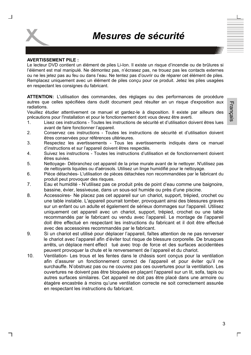 Mesures de sécurité | Xoro HSD 7570 User Manual | Page 61 / 114