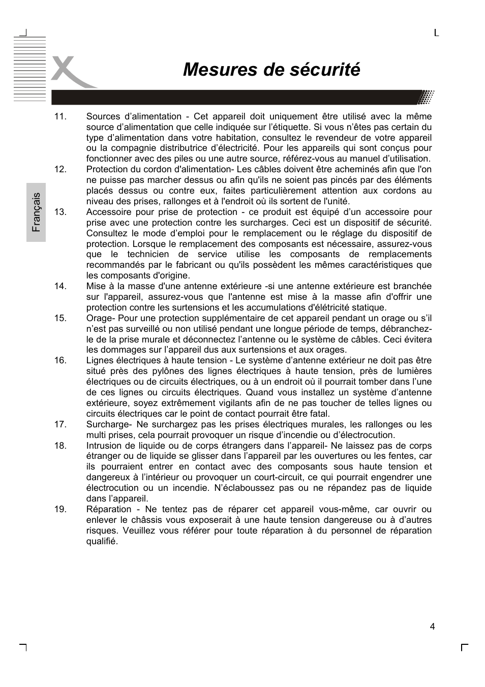 Mesures de sécurité | Xoro HSD 7570 User Manual | Page 62 / 114