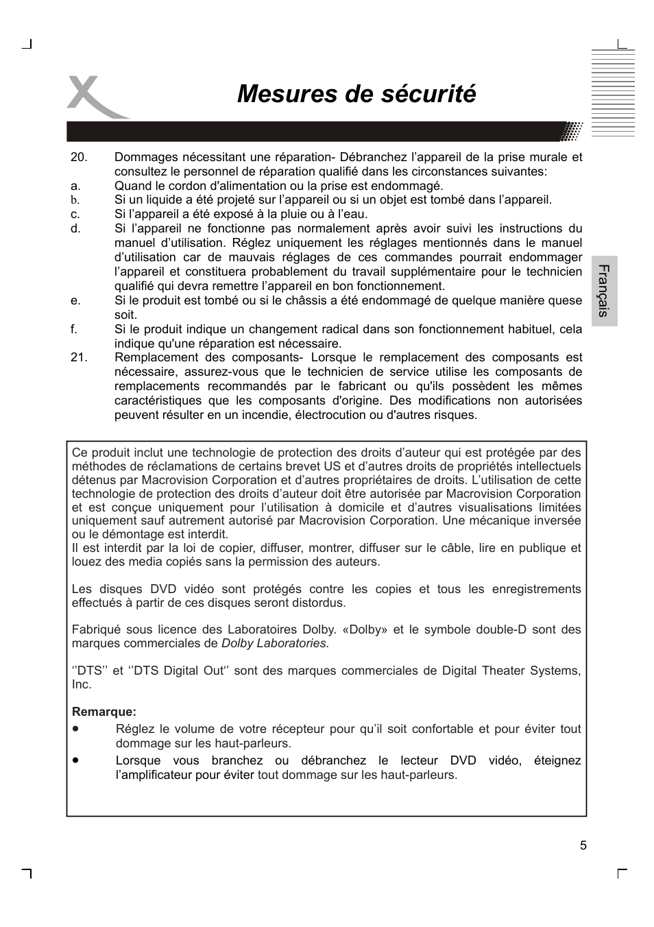 Mesures de sécurité | Xoro HSD 7570 User Manual | Page 63 / 114
