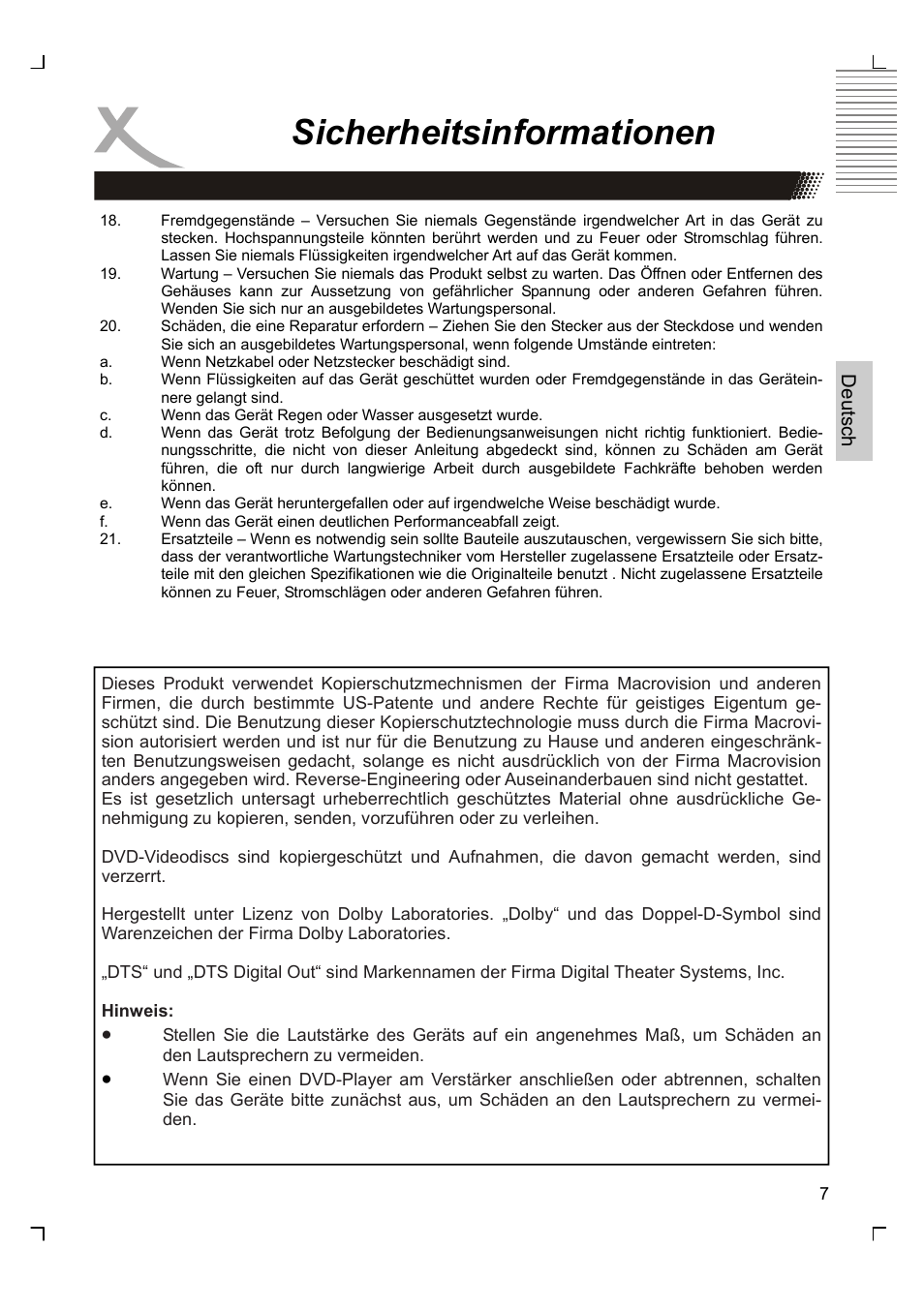 Sicherheitsinformationen | Xoro HSD 7570 User Manual | Page 7 / 114
