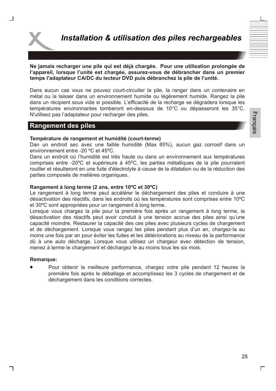 Installation & utilisation des piles rechargeables | Xoro HSD 7570 User Manual | Page 83 / 114