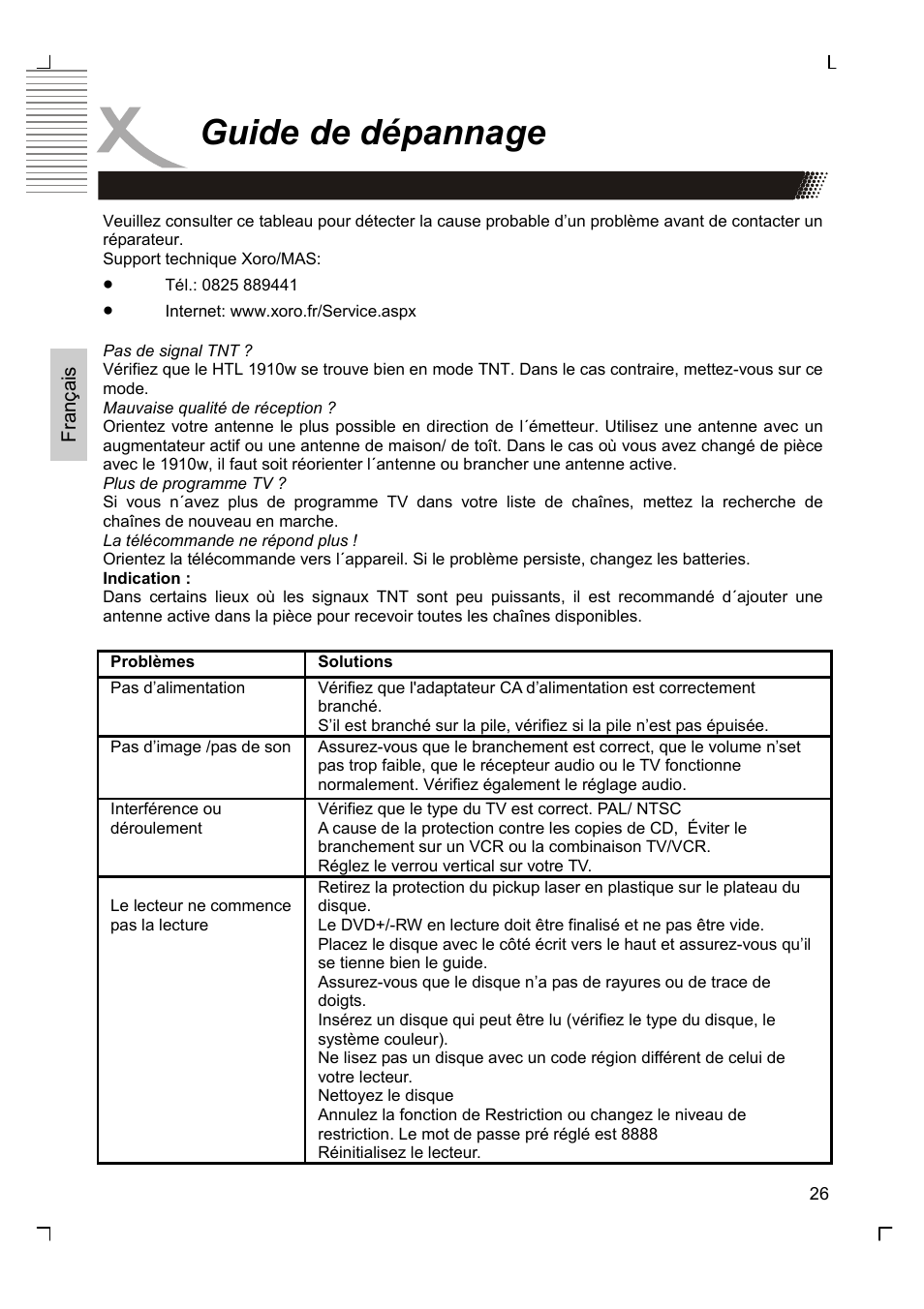 Guide de dépannage | Xoro HSD 7570 User Manual | Page 84 / 114