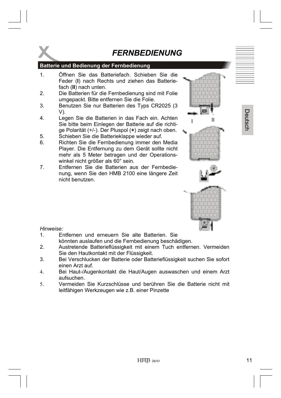 Fernbedienung | Xoro HMB 2100 User Manual | Page 11 / 98