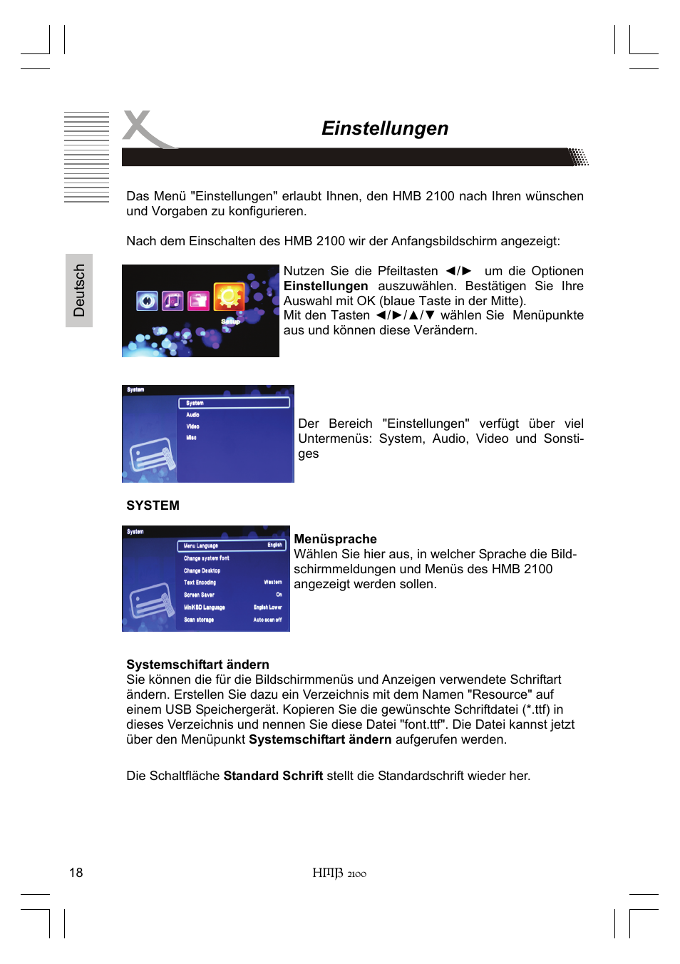 Einstellungen | Xoro HMB 2100 User Manual | Page 18 / 98