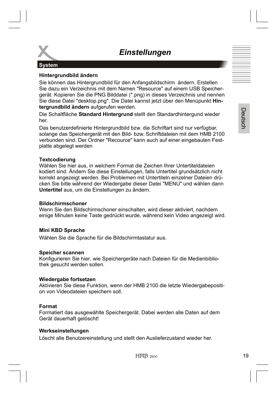 Einstellungen | Xoro HMB 2100 User Manual | Page 19 / 98