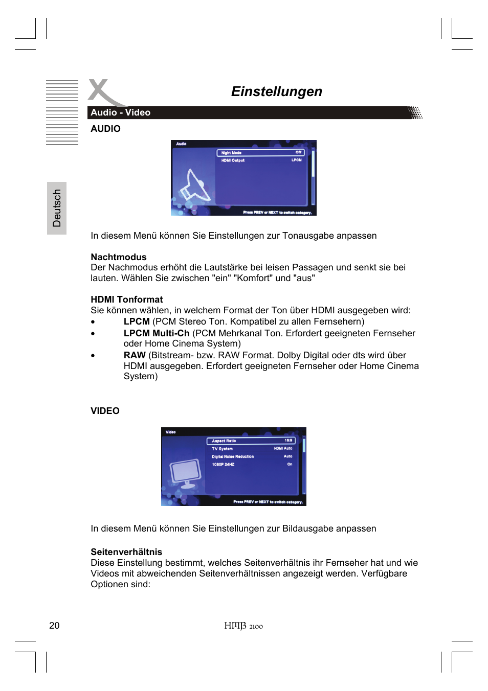 Einstellungen | Xoro HMB 2100 User Manual | Page 20 / 98