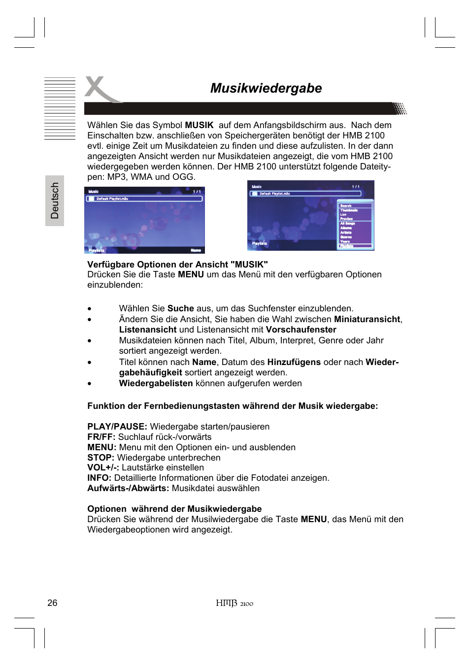 Musikwiedergabe | Xoro HMB 2100 User Manual | Page 26 / 98