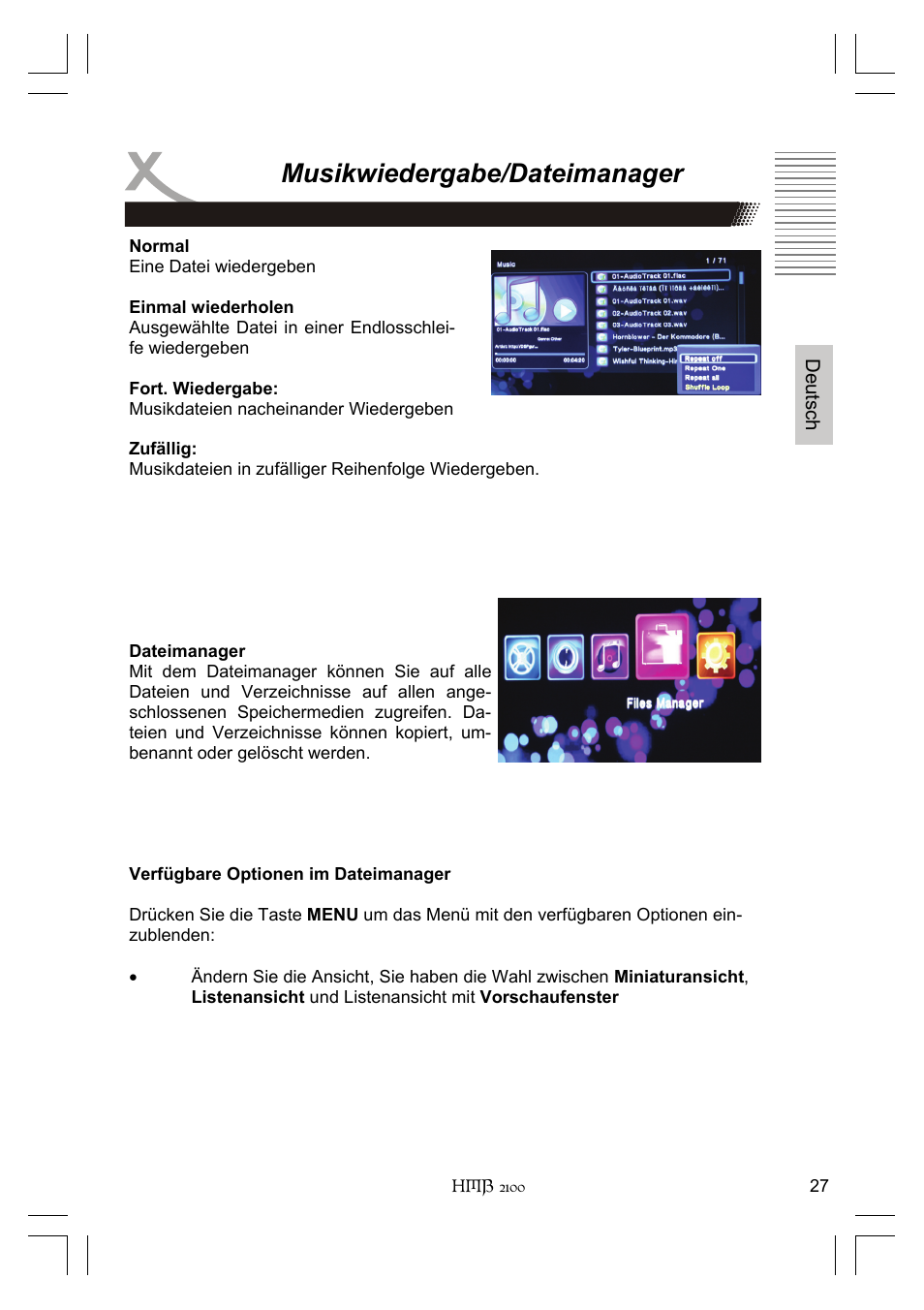 Musikwiedergabe/dateimanager | Xoro HMB 2100 User Manual | Page 27 / 98