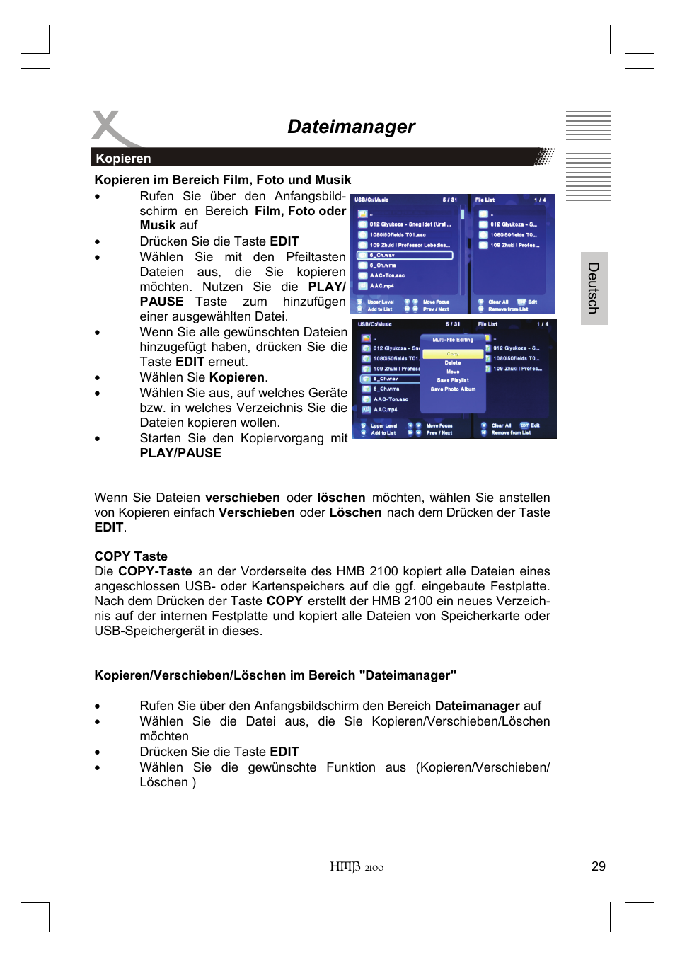 Dateimanager | Xoro HMB 2100 User Manual | Page 29 / 98