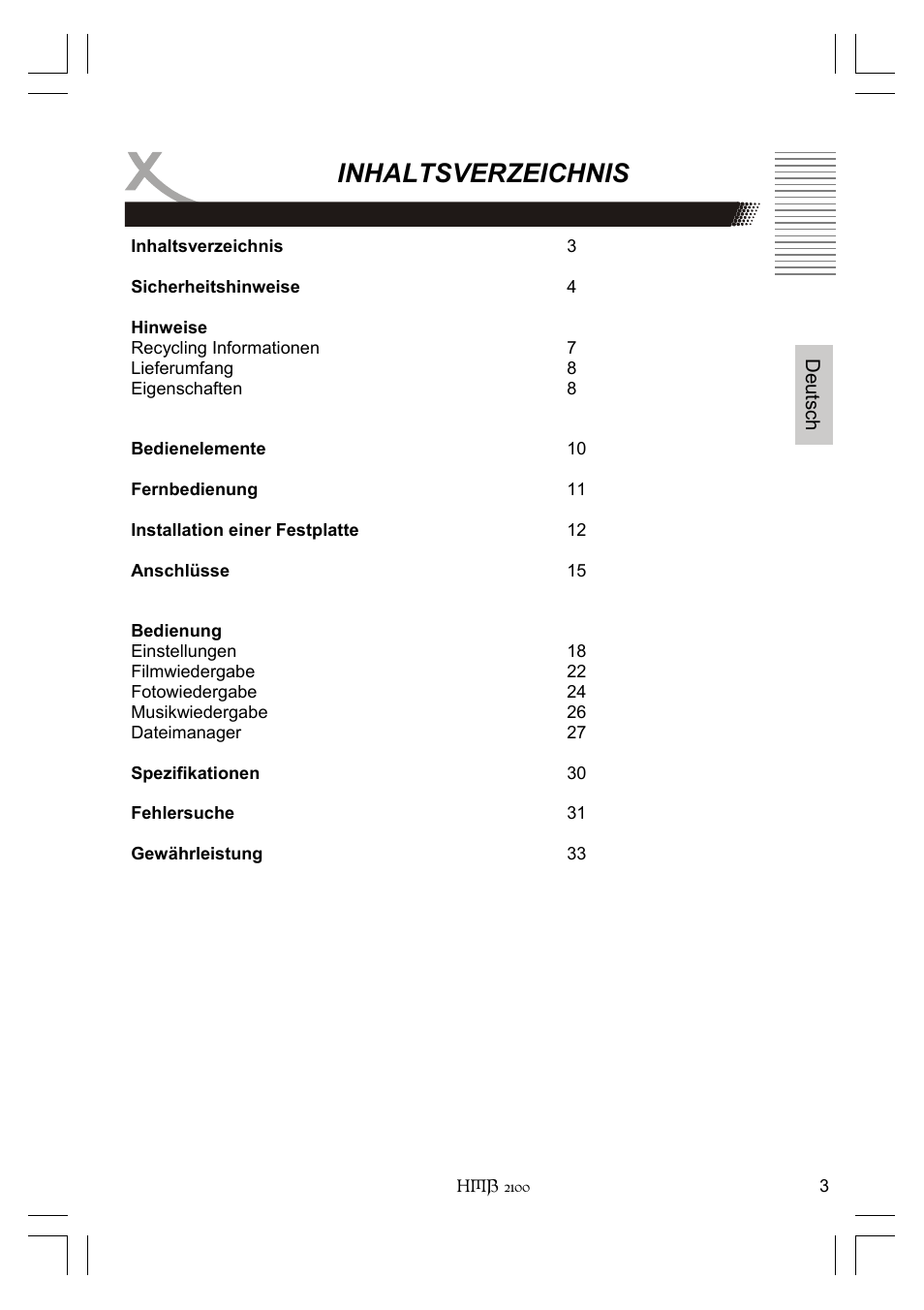 Xoro HMB 2100 User Manual | Page 3 / 98