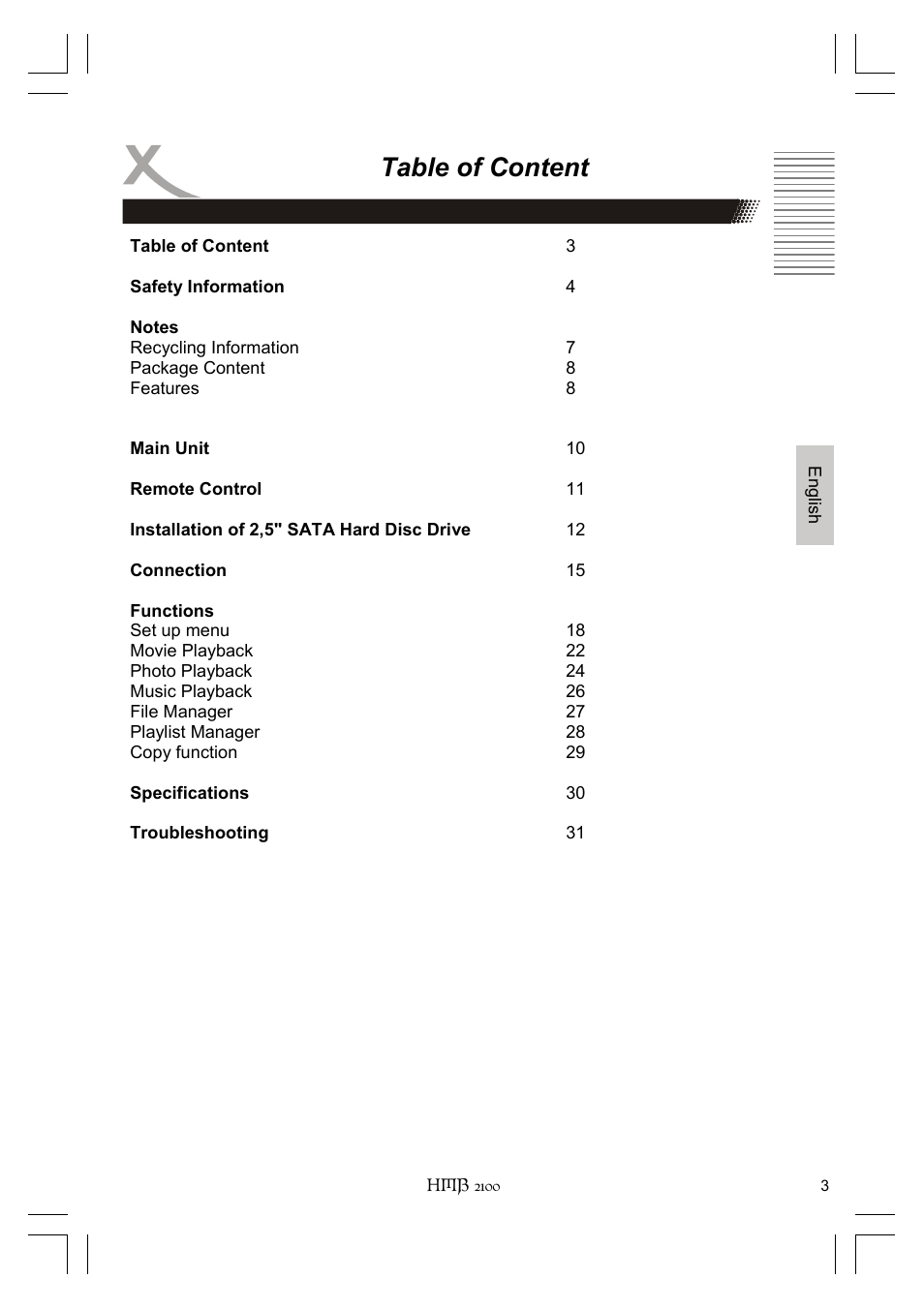 Table of content | Xoro HMB 2100 User Manual | Page 35 / 98