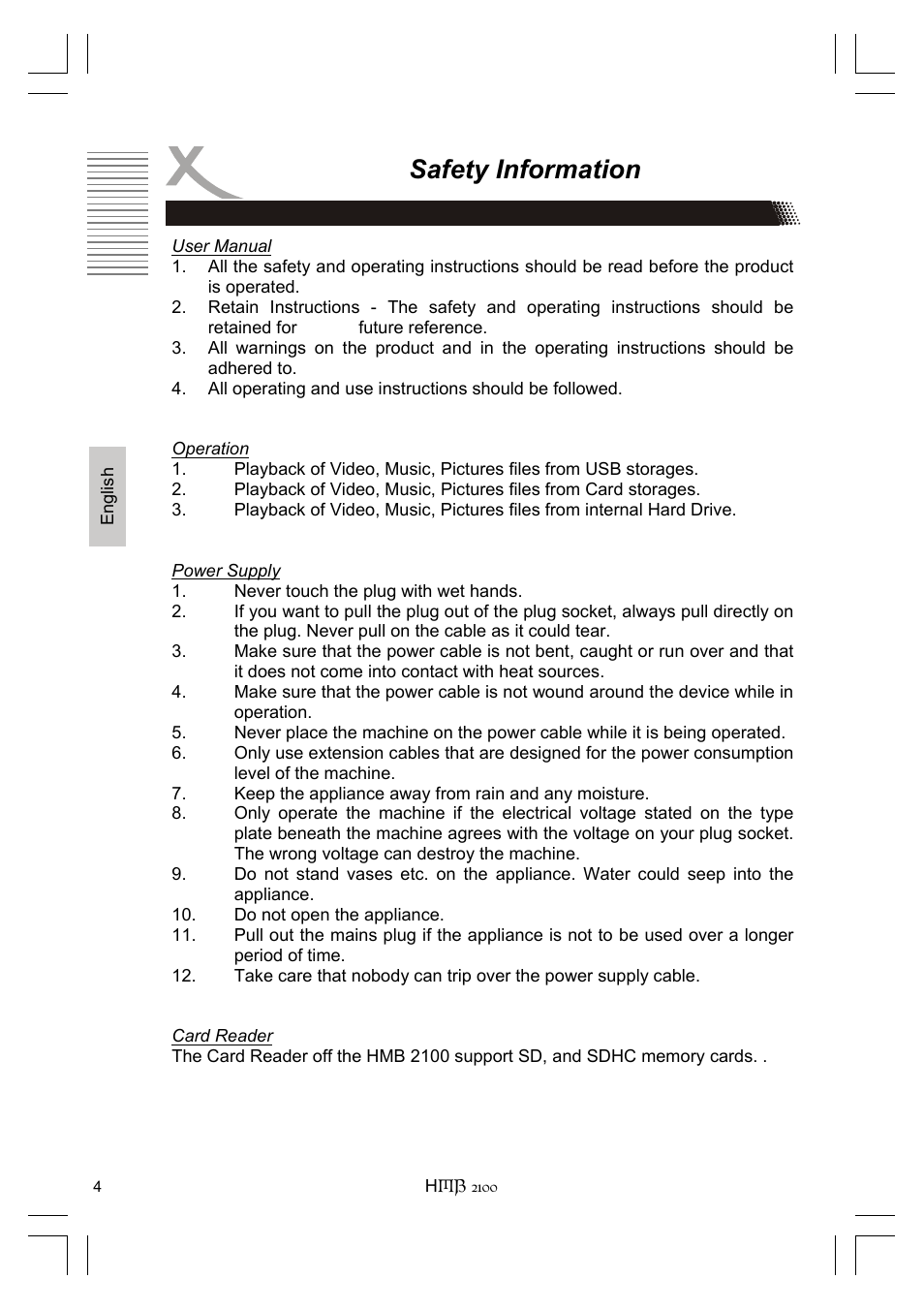 Safety information | Xoro HMB 2100 User Manual | Page 36 / 98