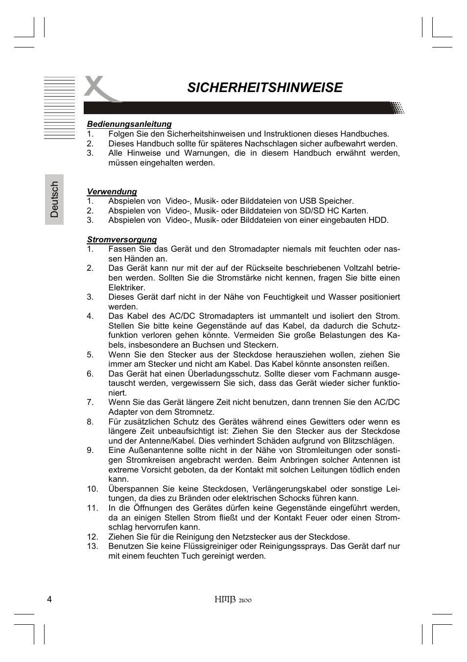 Sicherheitshinweise | Xoro HMB 2100 User Manual | Page 4 / 98