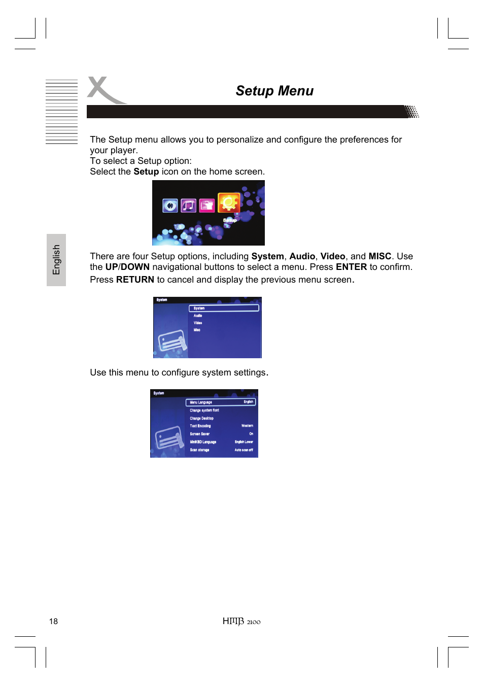 Setup menu | Xoro HMB 2100 User Manual | Page 50 / 98