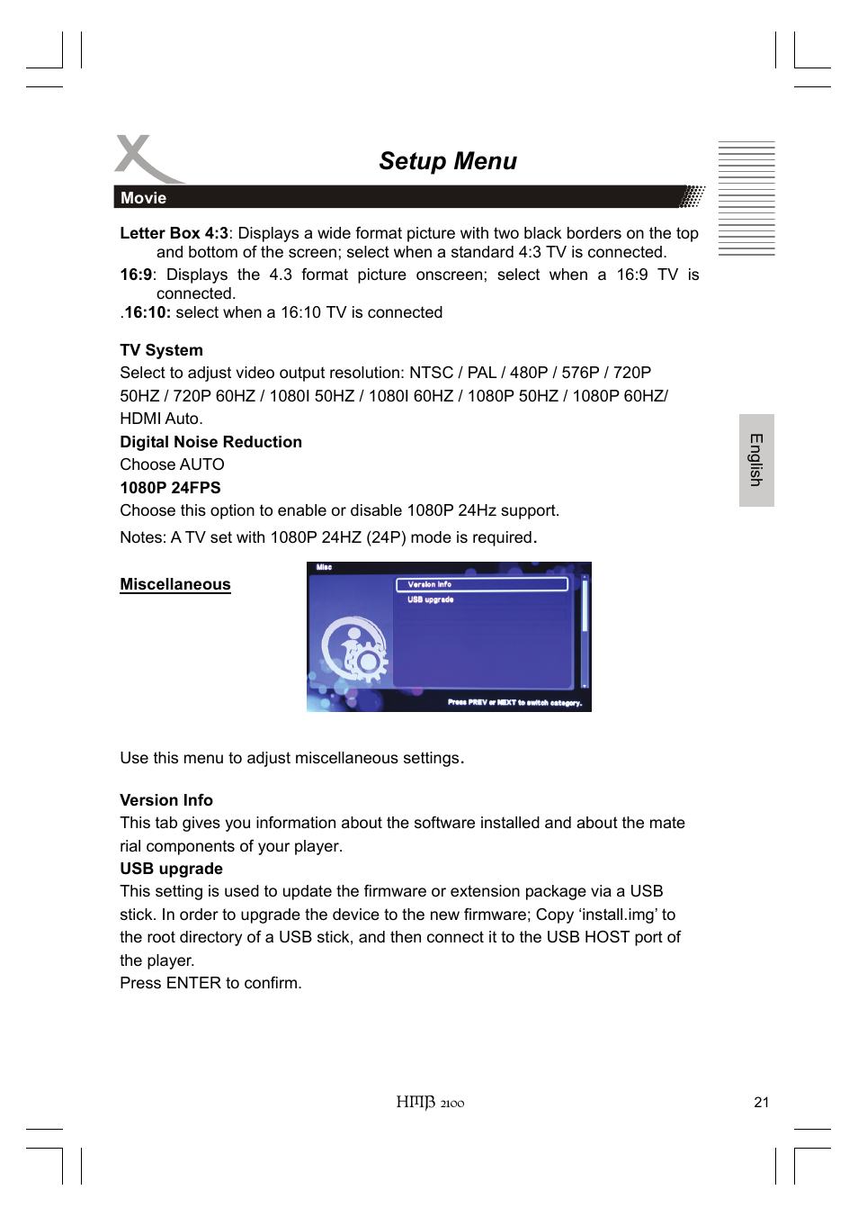 Setup menu | Xoro HMB 2100 User Manual | Page 53 / 98