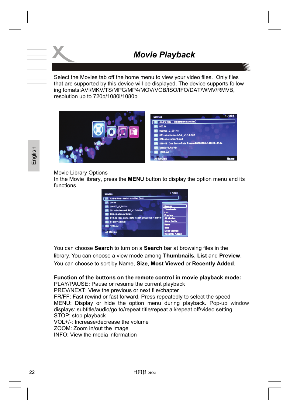 Movie playback | Xoro HMB 2100 User Manual | Page 54 / 98