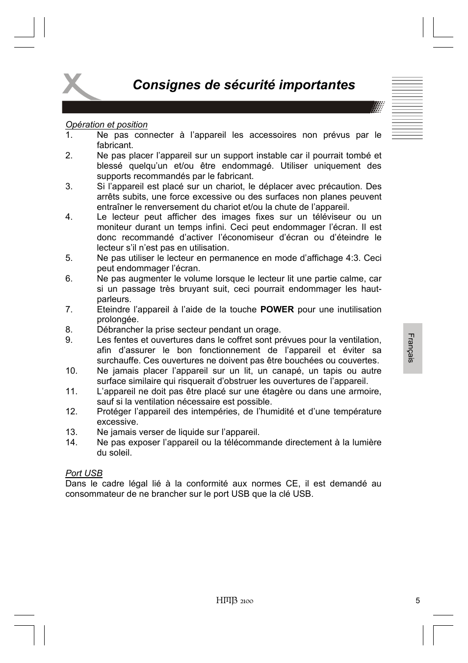 Consignes de sécurité importantes | Xoro HMB 2100 User Manual | Page 69 / 98