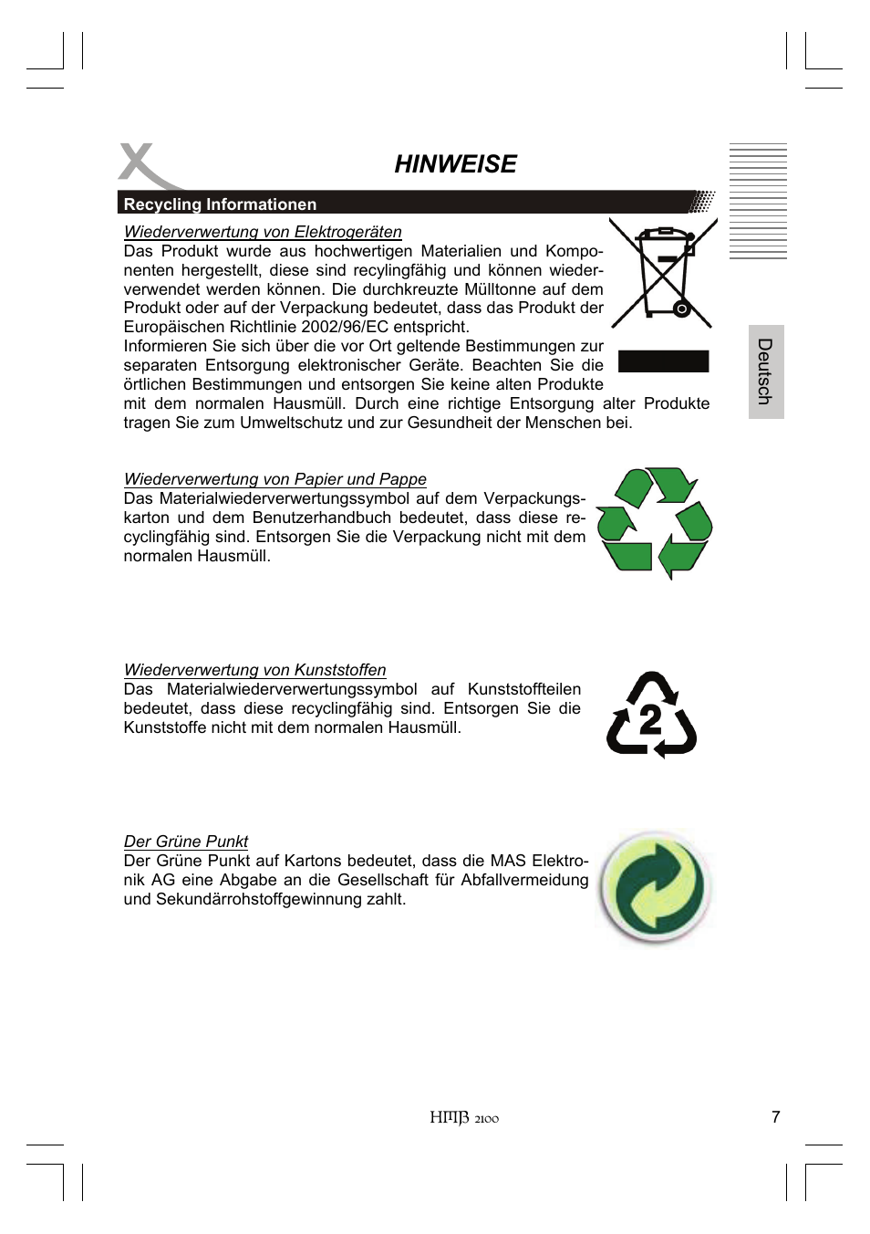 Hinweise | Xoro HMB 2100 User Manual | Page 7 / 98