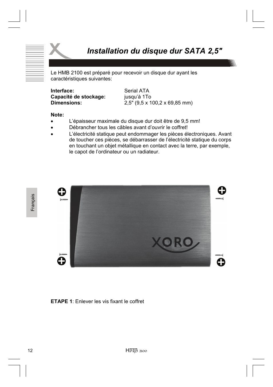 Installation du disque dur sata 2,5 | Xoro HMB 2100 User Manual | Page 76 / 98