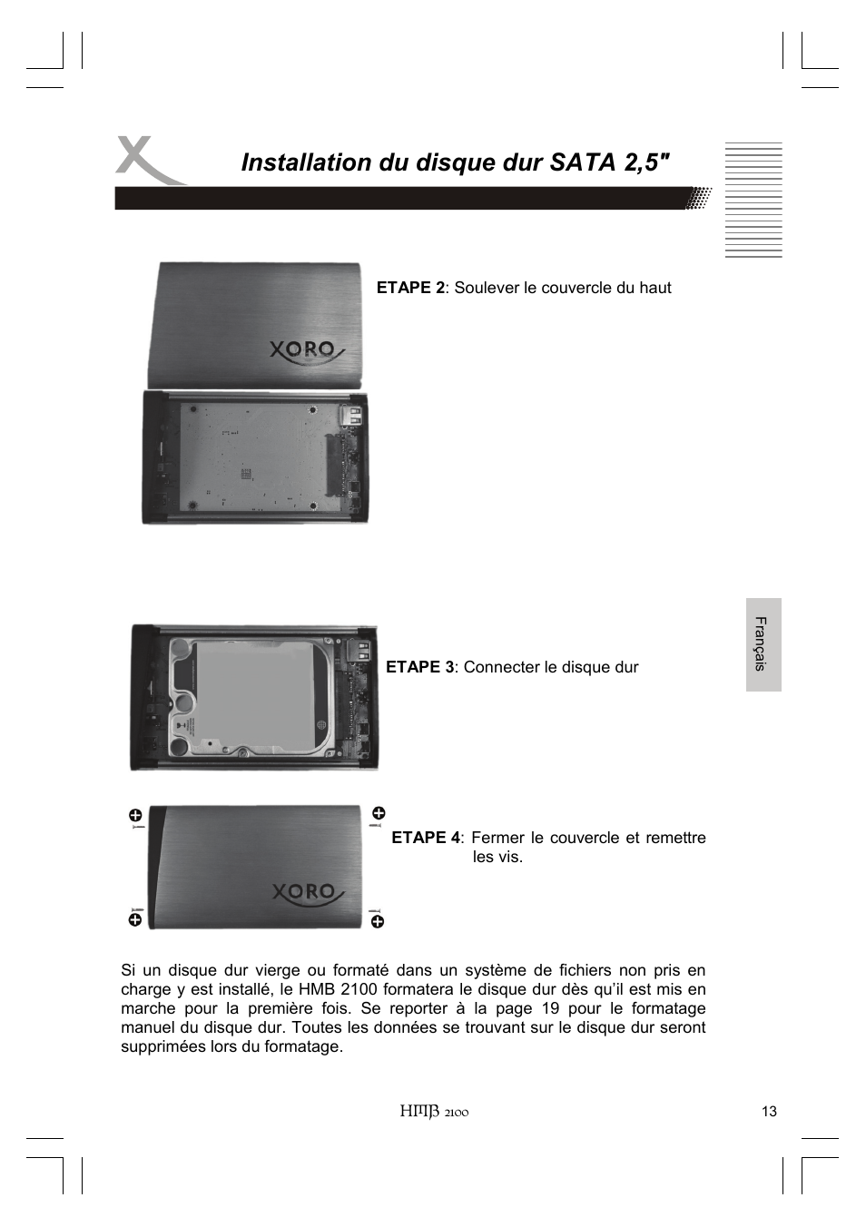 Installation du disque dur sata 2,5 | Xoro HMB 2100 User Manual | Page 77 / 98