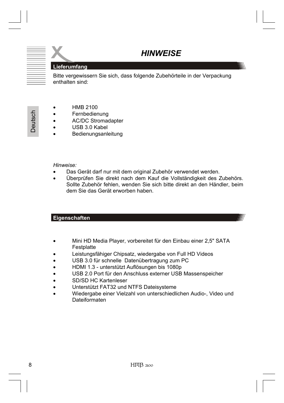 Hinweise | Xoro HMB 2100 User Manual | Page 8 / 98