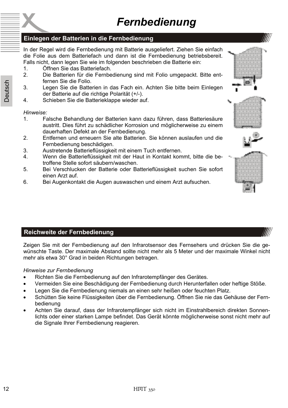 Fernbedienung | Xoro HMT 350 User Manual | Page 12 / 124