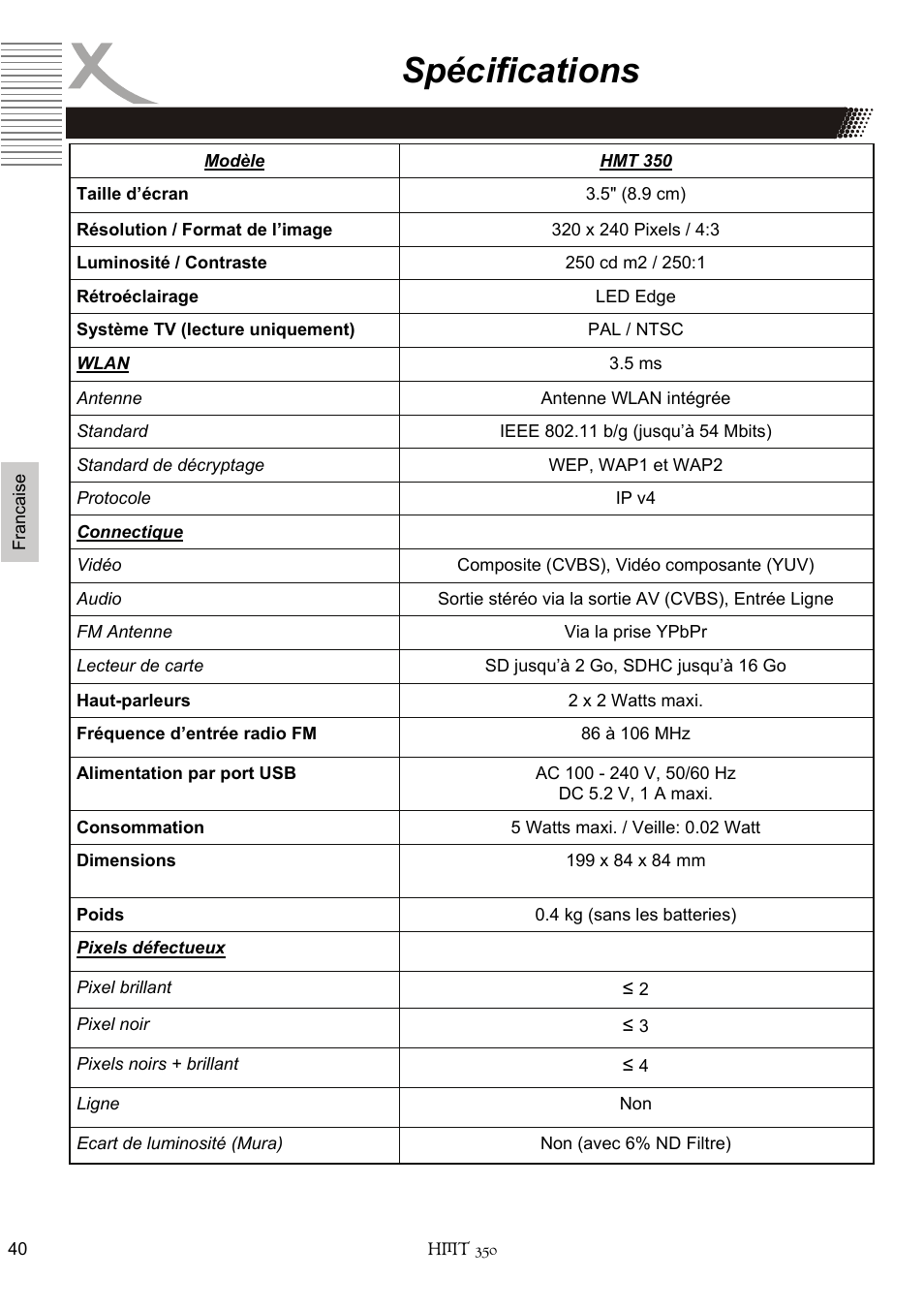 Spécifications | Xoro HMT 350 User Manual | Page 120 / 124